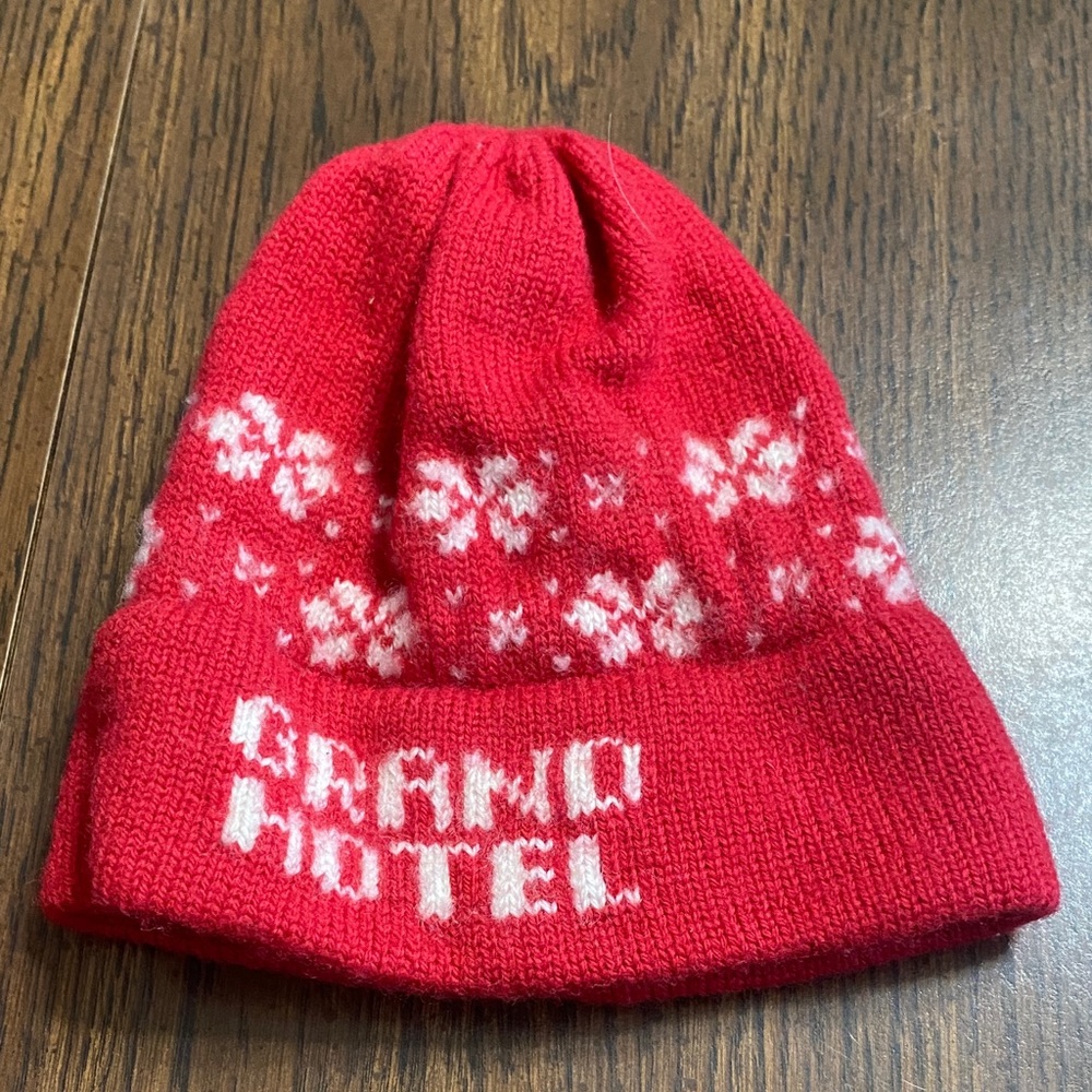 “5/$20” Grand Hotel Mackinac Island baby hat red and white winter themed